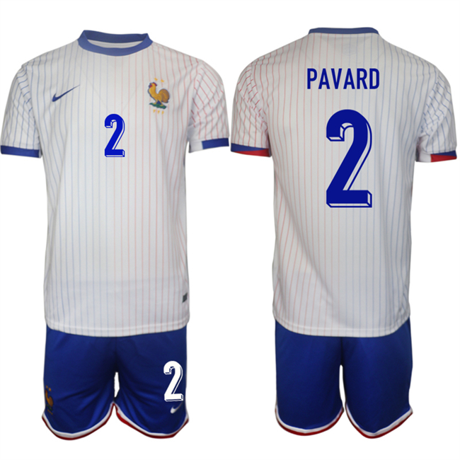 Men's France #2 Benjamin Pavard White 2024-25 Away Soccer Jersey Suit